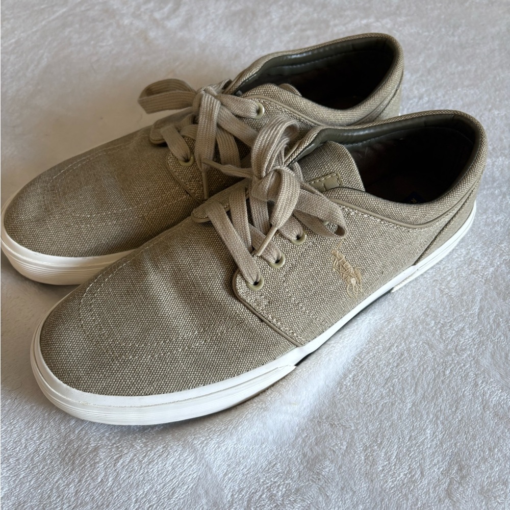POLO Ralph Lauren Casual Faxon Low Men's Canvas Lace-Up Sneakers Khaki size 10.5